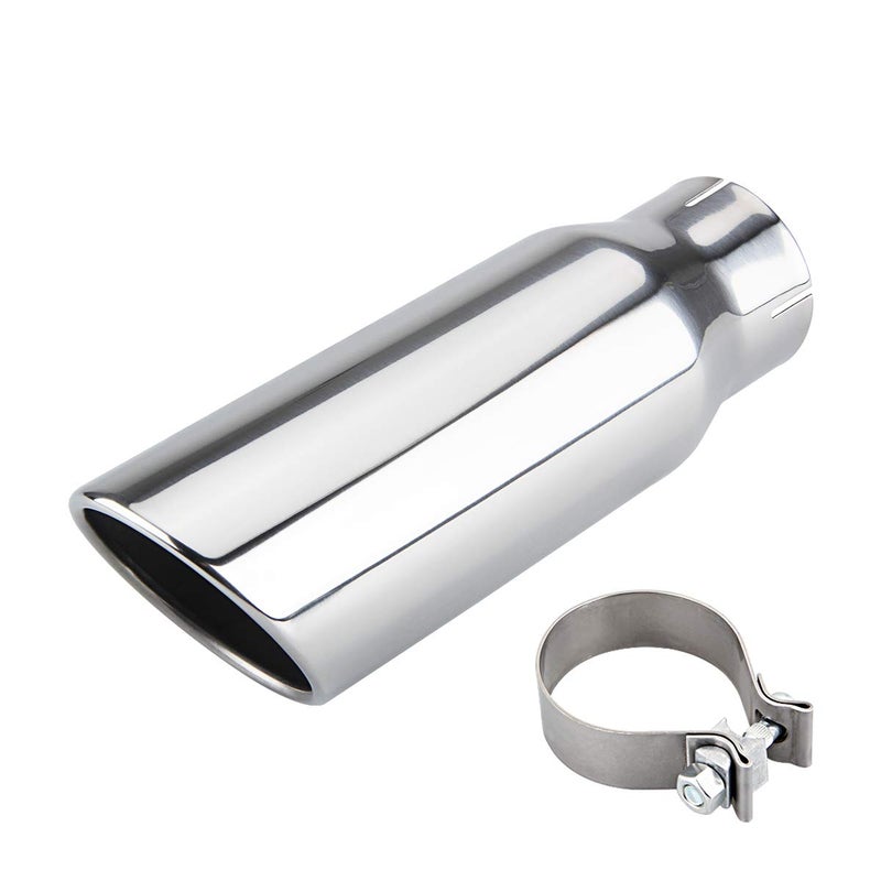LCGP 3 Inch Inlet Exhaust tip 4" Inch Outlet 12" Long Clamp On Stainless Steel Exhaust Tailpipe Tip for Truck Polished - Image 1